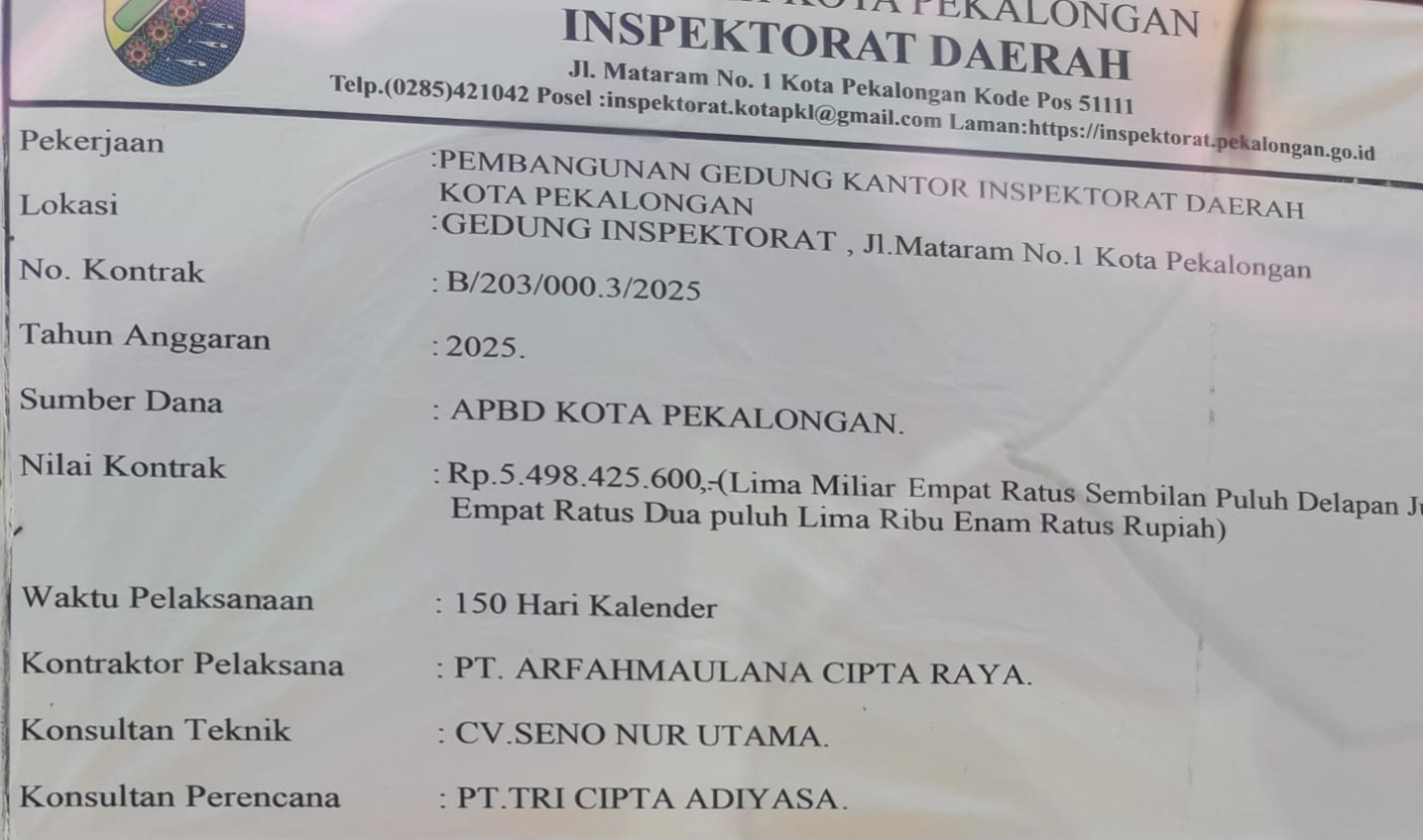 Proyek Gedung Inspektorat Pekalongan Molor, GNPK-RI Dorong Prioritas Kontraktor Lokal